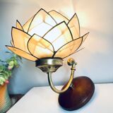 Vintage mother-of-pearl and brass flower wall lamp
