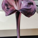 Elegant Large vase, Murano/Italy. Floral/Calla shape collar. Decorated with scrolls/lilac/plum waves. High 43 cm