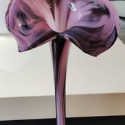 Elegant Large vase, Murano/Italy. Floral/Calla shape collar. Decorated with scrolls/lilac/plum waves. High 43 cm