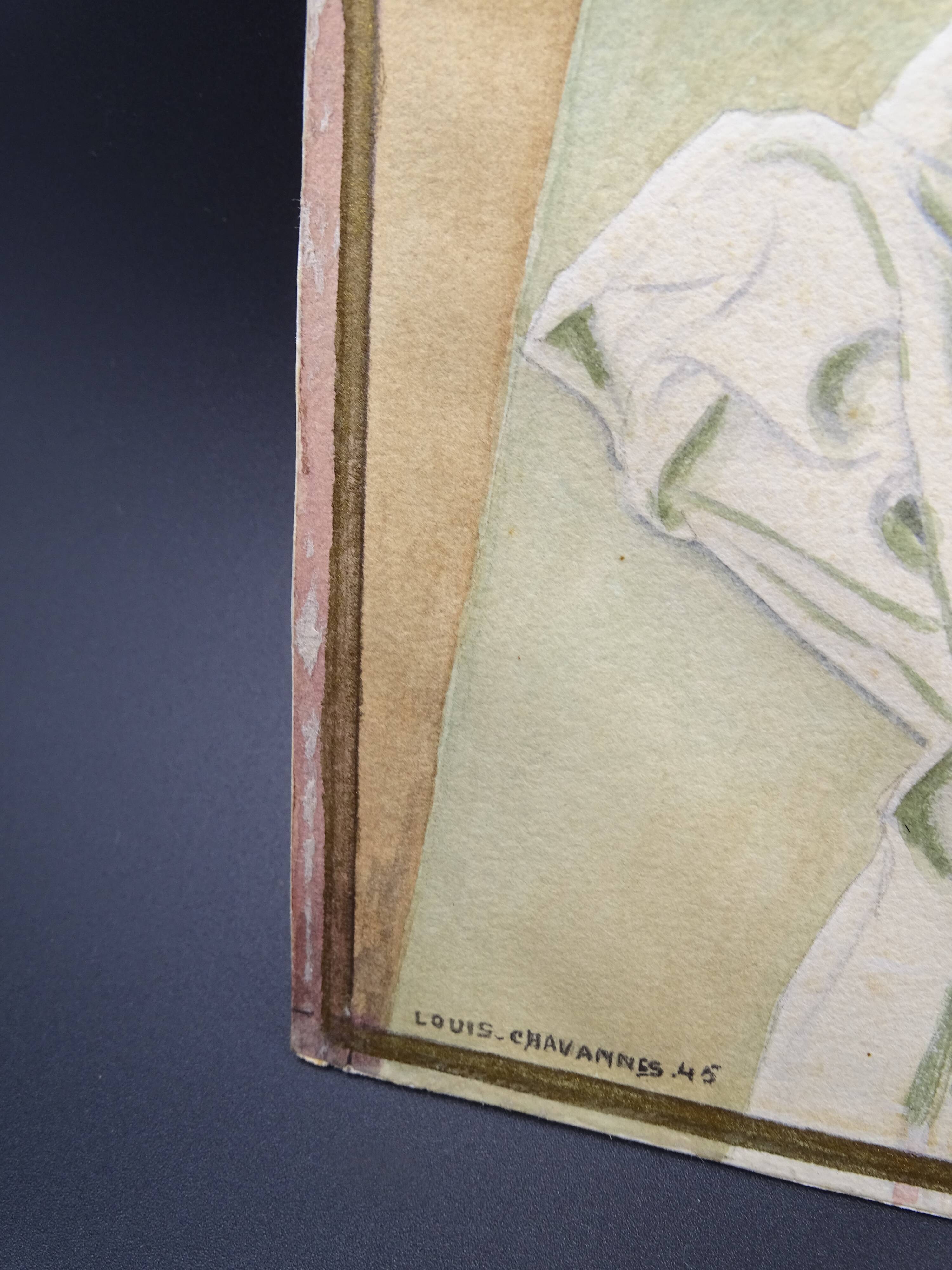 Still life with Pisces, lemon and knife by Louis Chavannes - Watercolor dated 1945