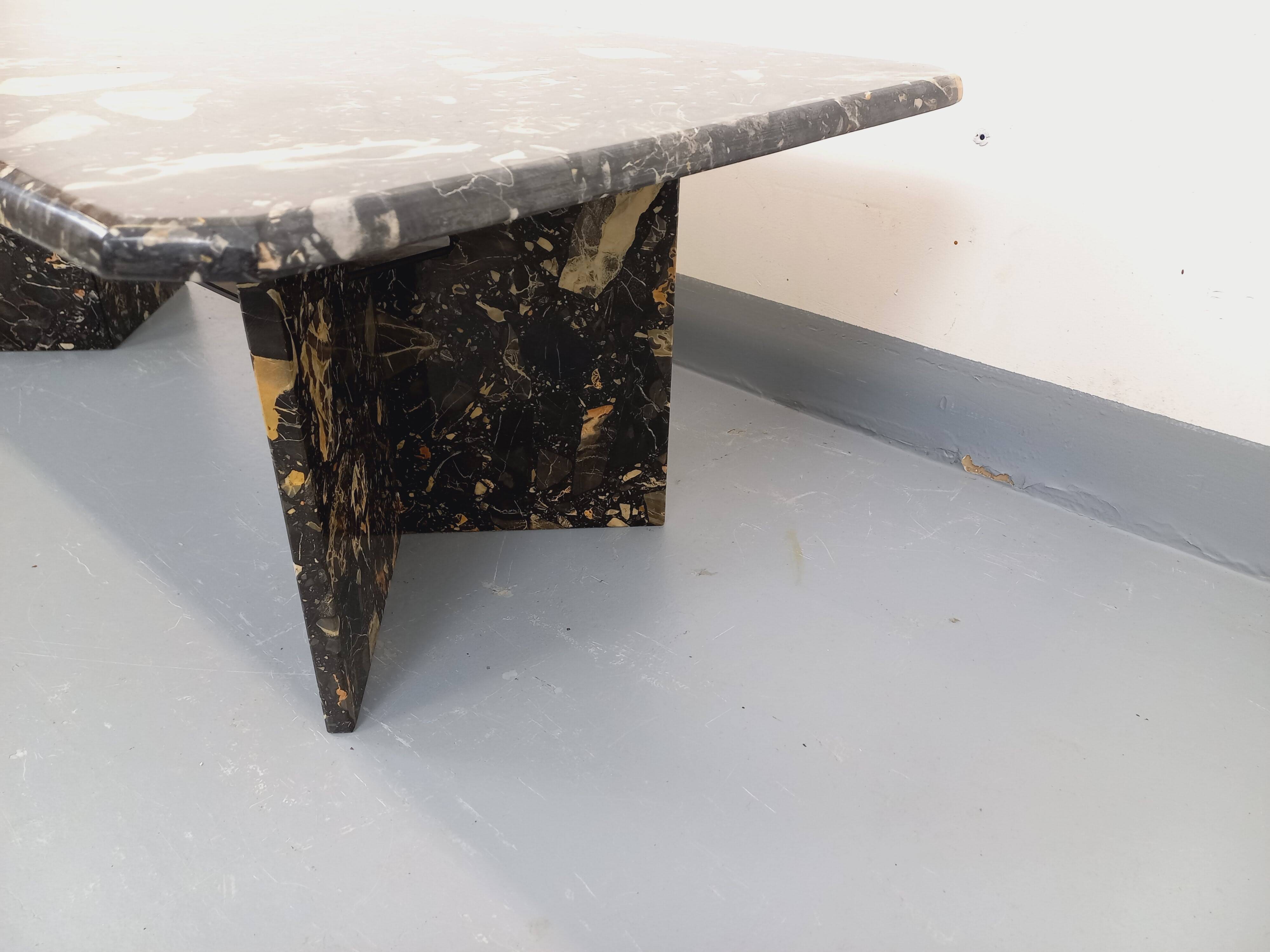 Vintage rectangular coffee table in black marble and smoked glass from the 1970s.