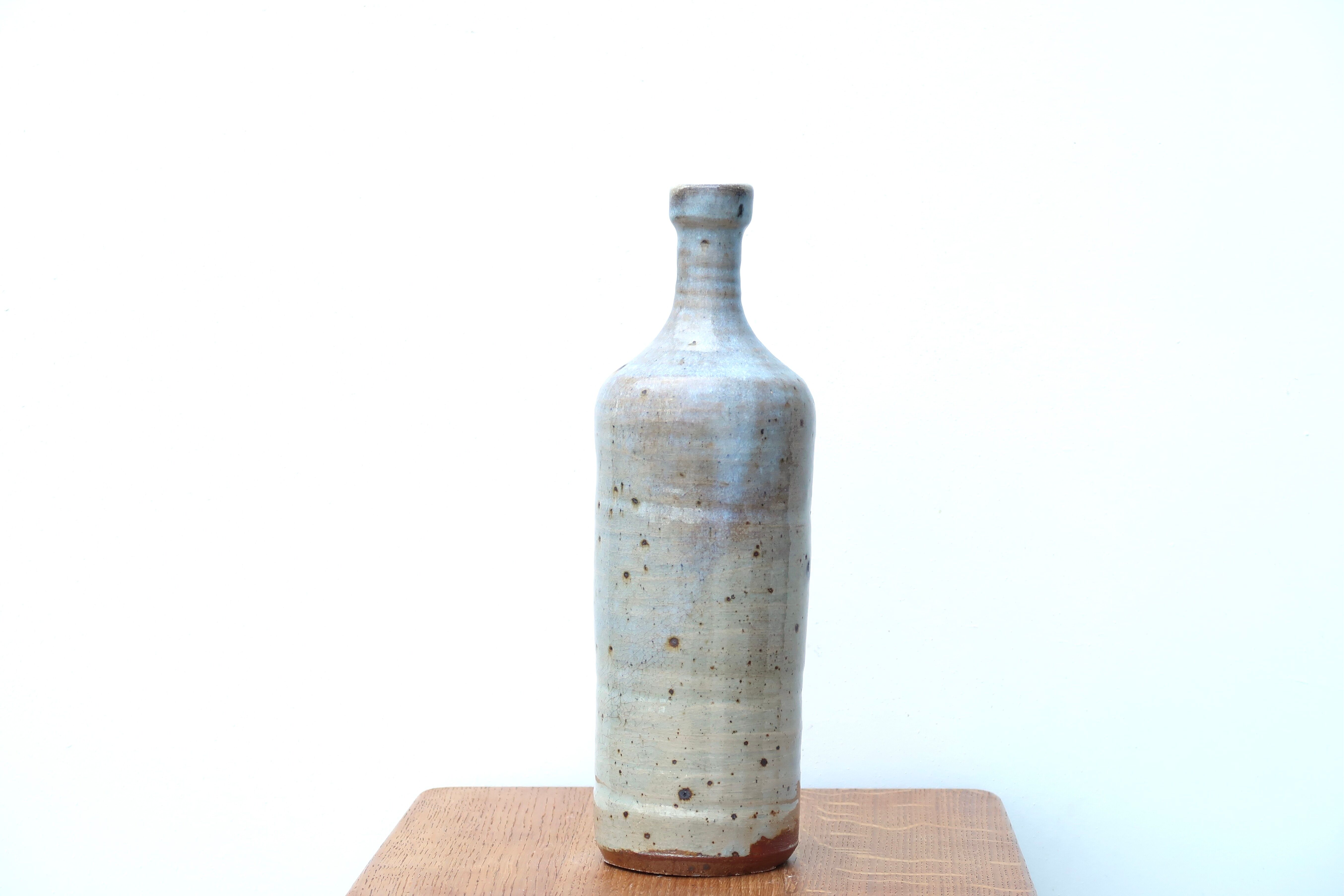 Stoneware bottle vase, abstract décor, 70s