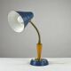 Blue Metal, Brass & Teak Table or Desk Lamp by Ringus, Sweden, 1950s