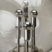 Spherical chrome and glass planetary floor lamp from the mid-century German space age by Doria Leuchten, 1960s.