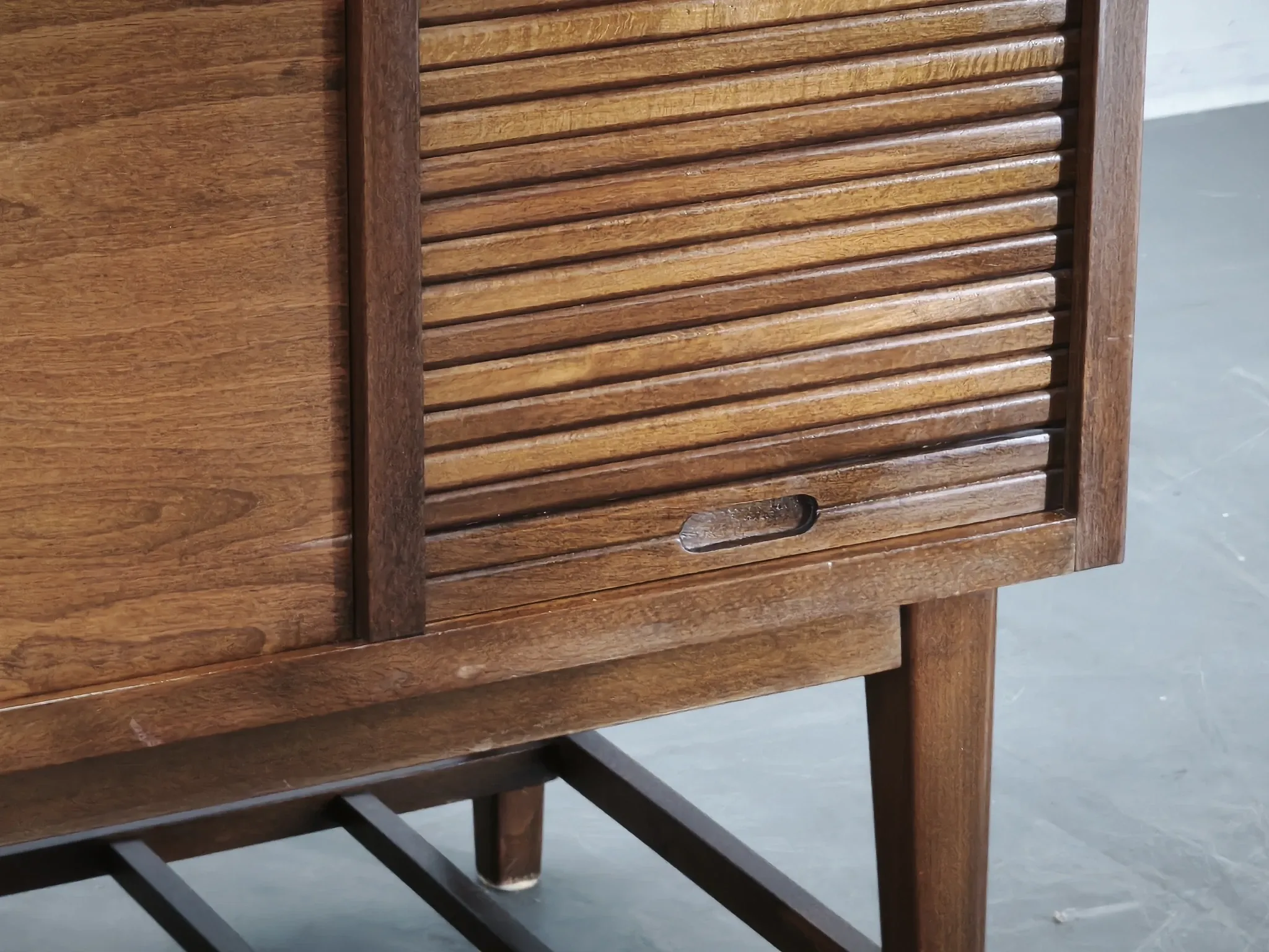 1960s Danish Modern Beech Wood Bar Cabinet with Tambour Door