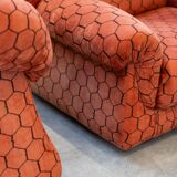 Vintage living room, club style, composed of a 3-seater sofa and 2 armchairs, 1970s