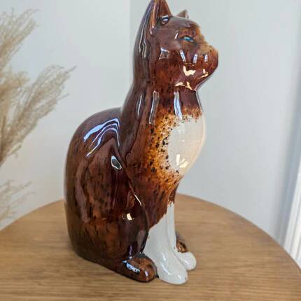 Large glazed ceramic cat figurine - mid-century style - 36 cm