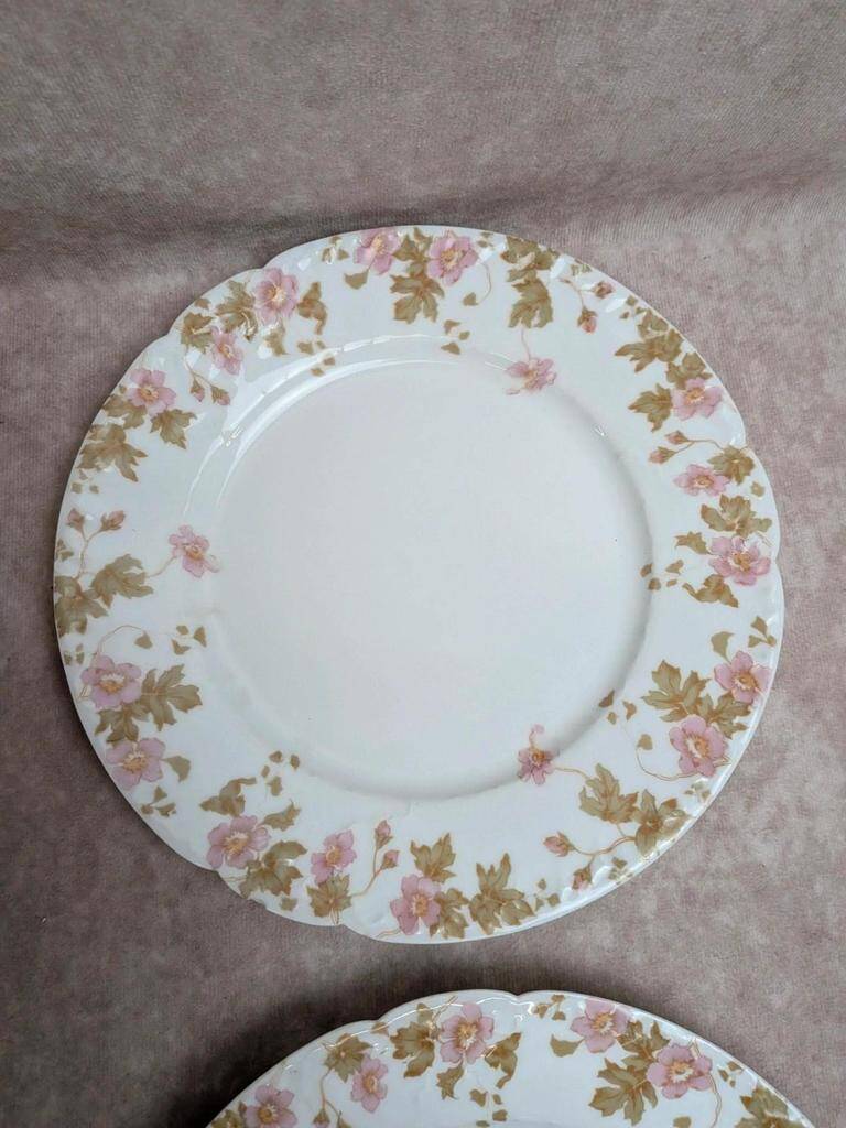 Set of 6 vintage French porcelain plates – pink floral design