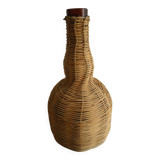 old amber glass bottle VB wicker vintage deco glass bottle wicker