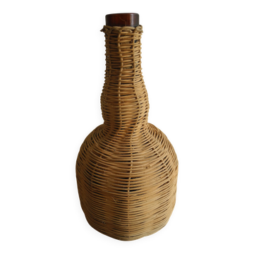 ancienne bouteille verre ambré VB osier déco vintage glass bottle wicker