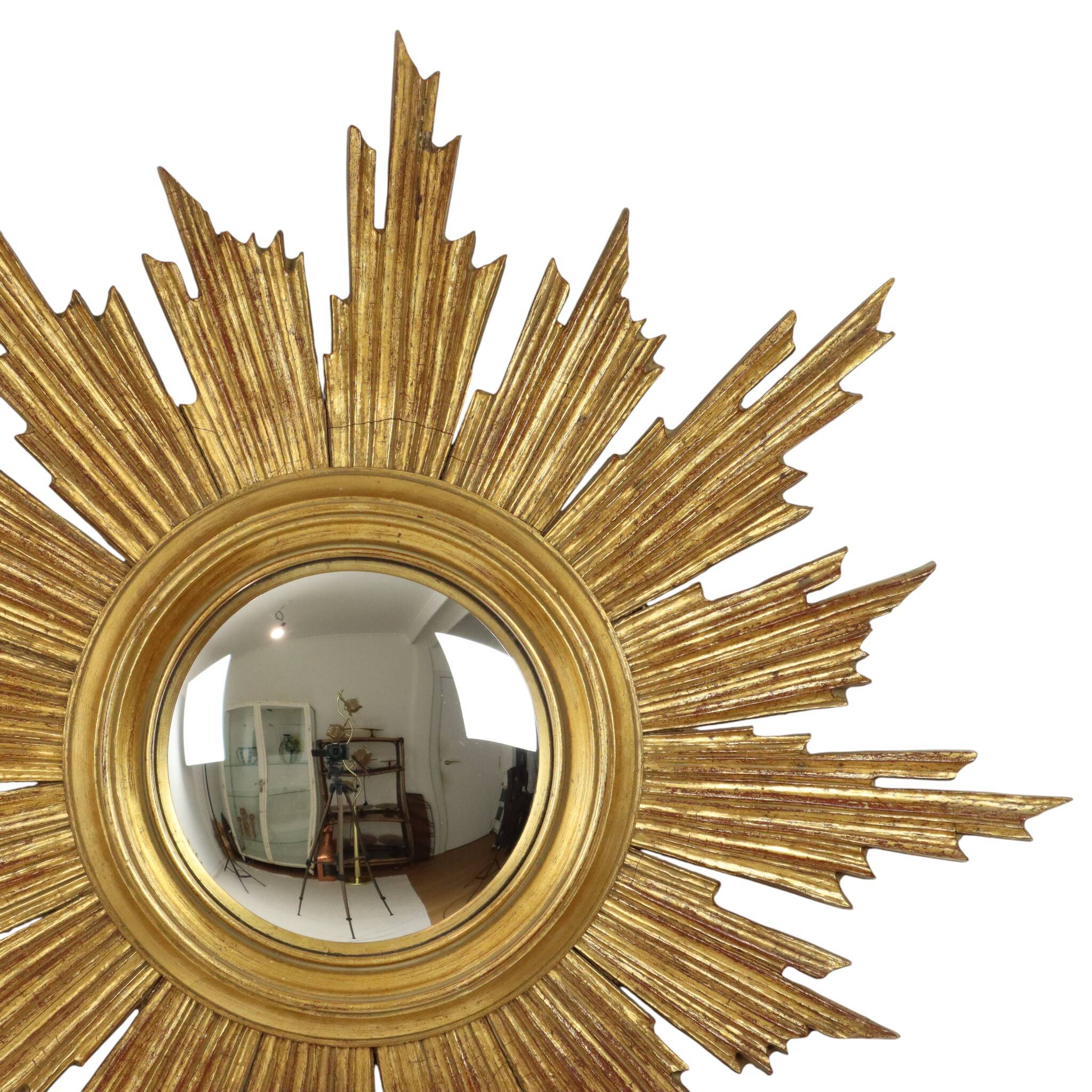 Large Deknudt Sunburst Gold Leaf Sun Mirror Sixties