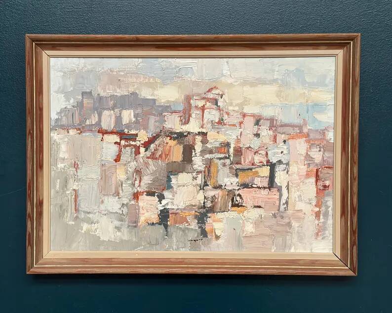 Original Swedish Oil on Panel – “Composition” by Gösta Calmayer – Signed – Dated 1961 – Vintage & Framed – 62 × 45 cm (24.4" × 17.7")