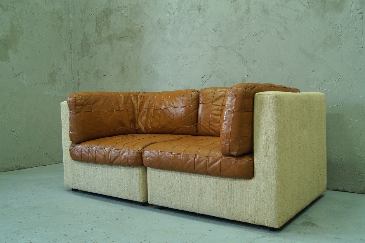 Canapé modulaire en cuir patchwork italien années 1970