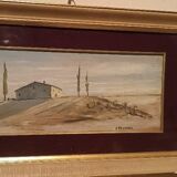 Oil painting on panel, Tuscan countryside landscape, signed