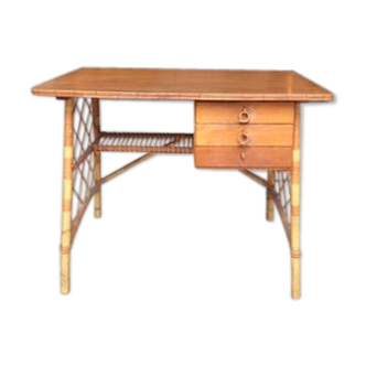 Rattan desk Louis Sognot 1960