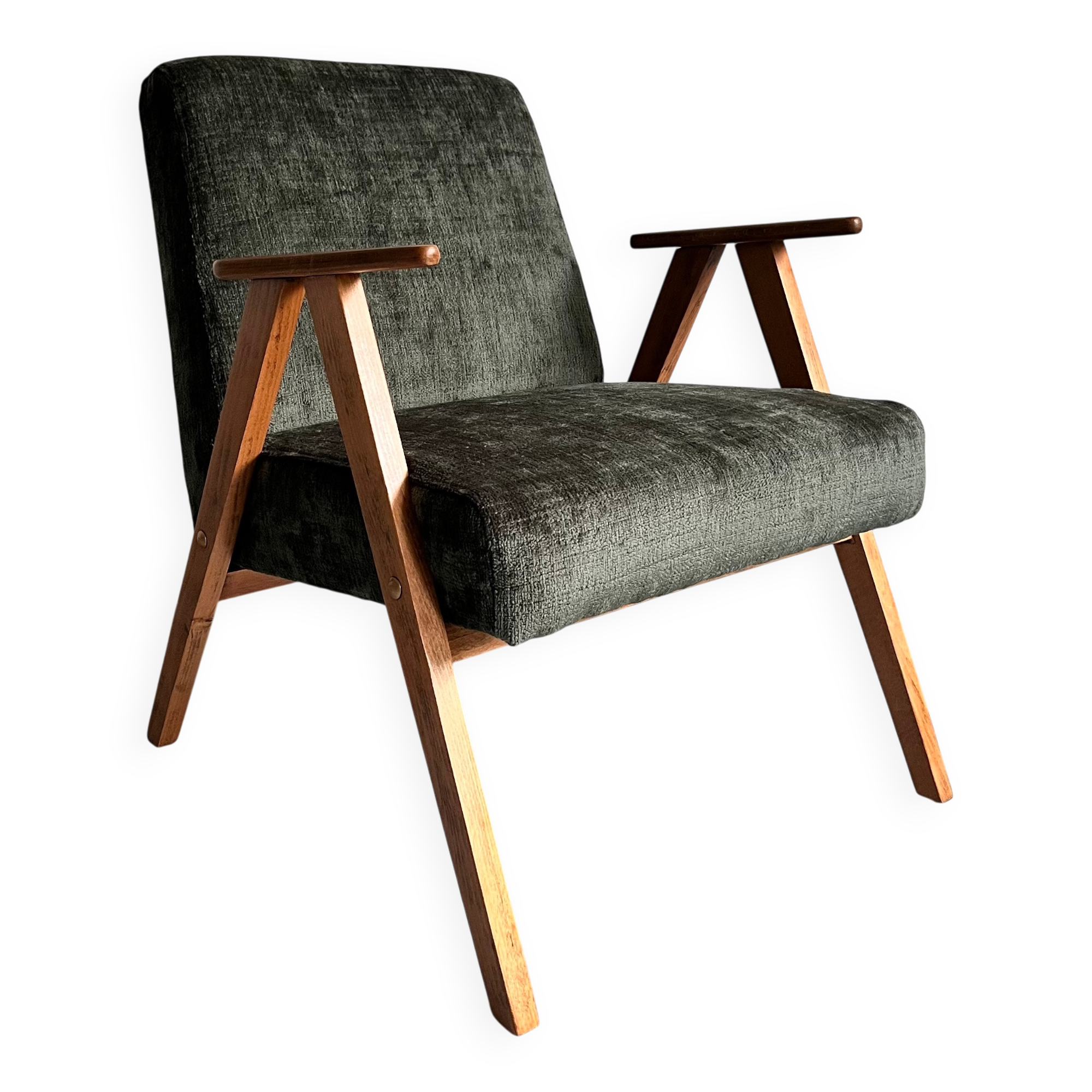 Restored Vintage Mid Century Modern Armchair, Forest Green Lounge Chair