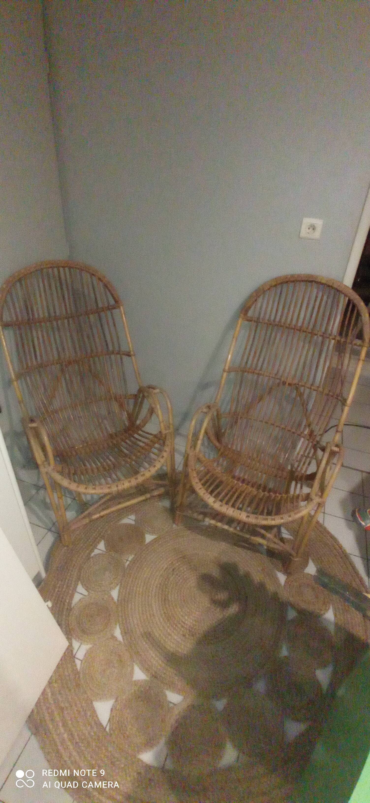 Pair of vintage rattan/wicker armchairs from the 70s