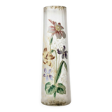 Cylindrical Art Nouveau vase with enamelled decoration of violets.