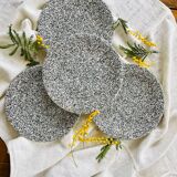 Set of 4 speckled black and white ceramic plates made in Italy