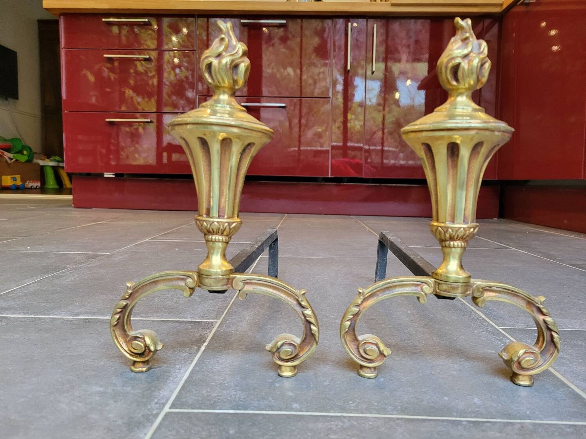 Chenets en bronze doré