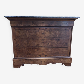 Louis Philippe period chest of drawers in walnut veneer