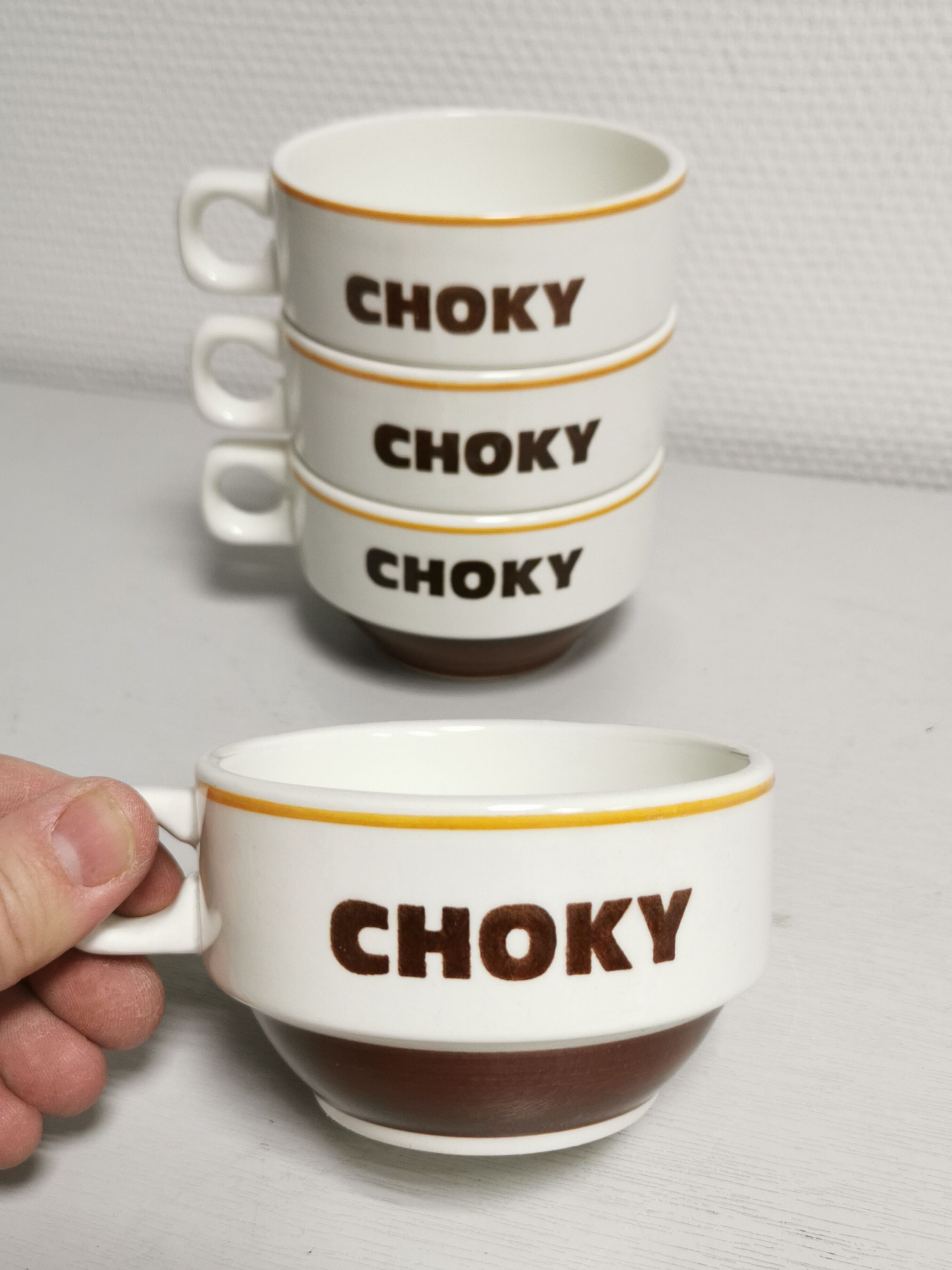 Set of 4 Choky chocolate cup, ceramic vintage pub