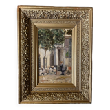 "L'écolier à la fontaine" tableau ancien