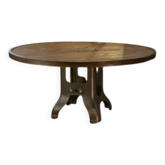 Industrial cable reel table with cast iron base, 1950s