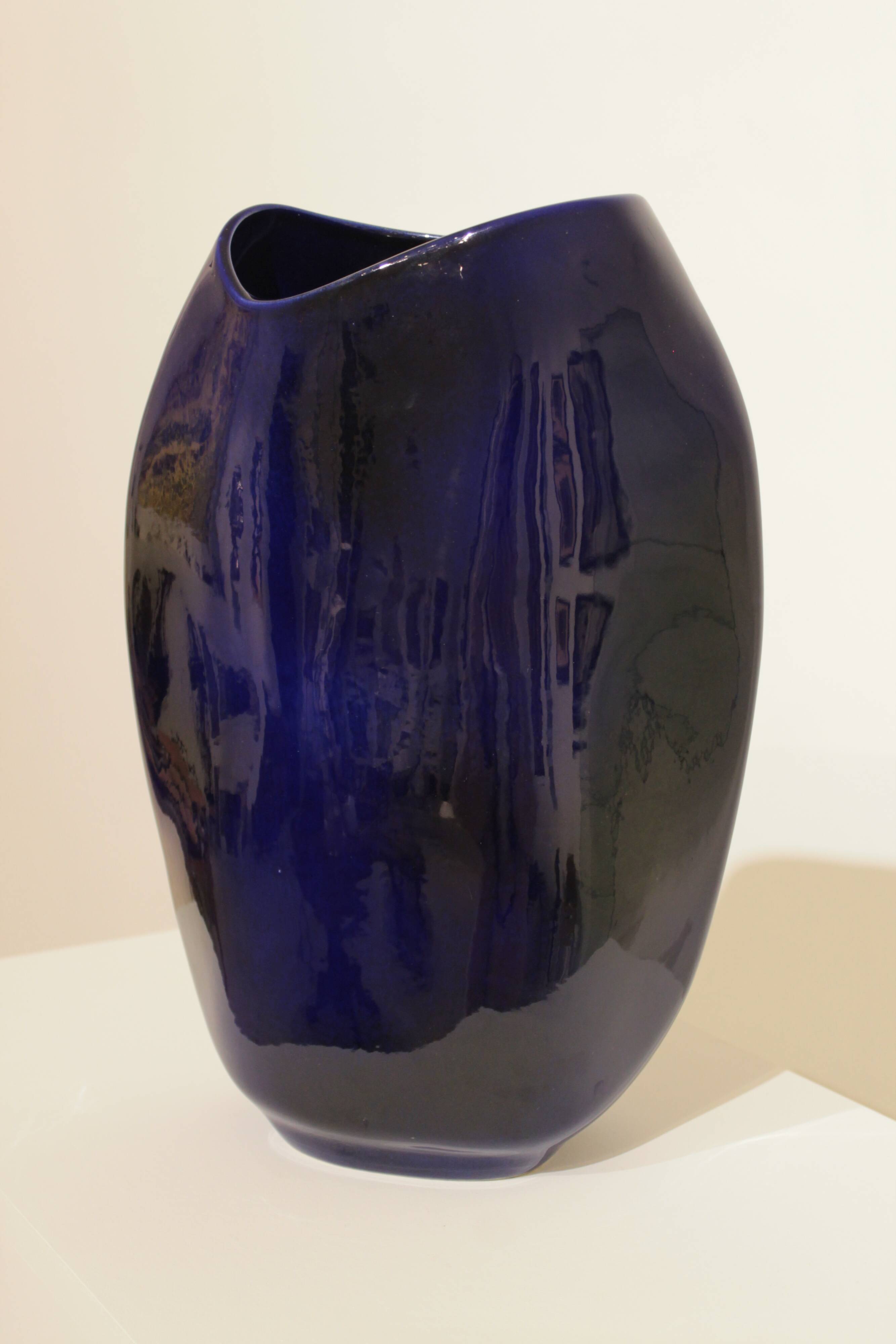 Important blue glazed ceramic vase signed by Max Idlasflag