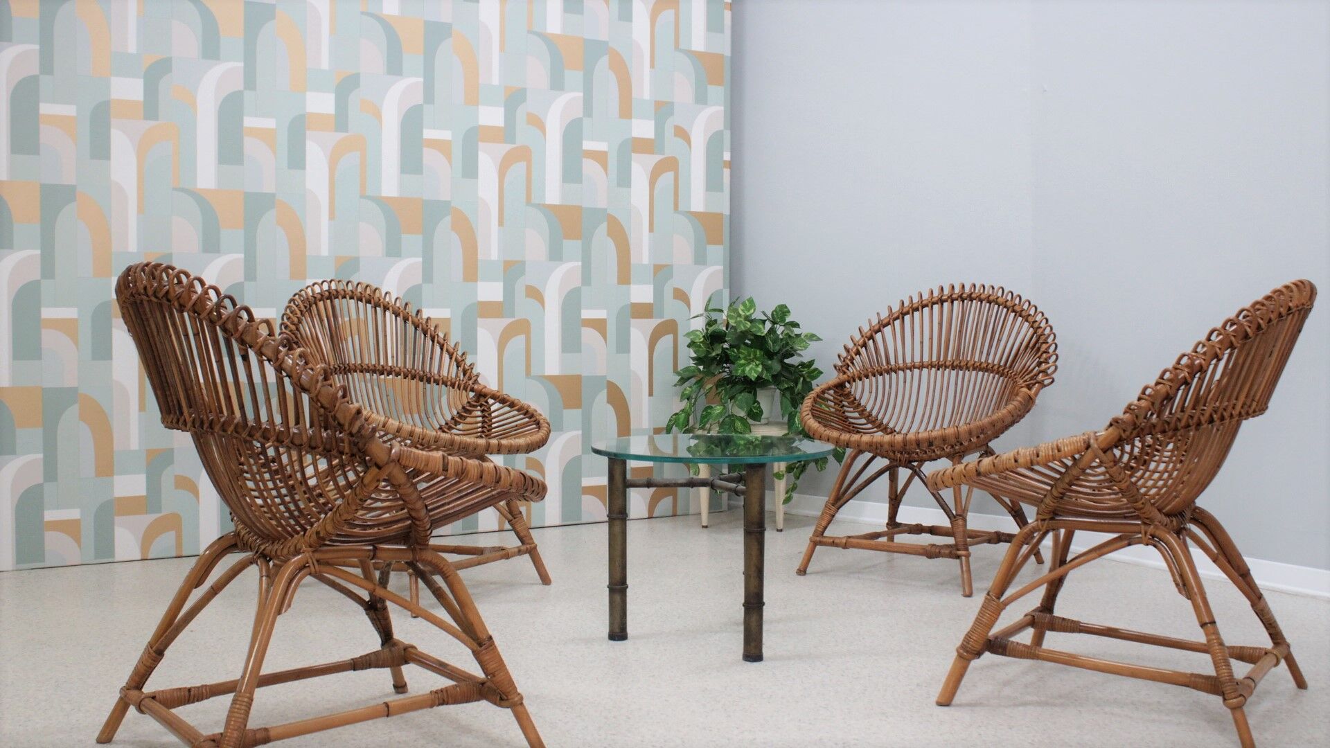 Mid century rattan shell-shaped chairs 1950s