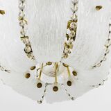 J.T. Kalmar Petite curved suspension basket, brass and glass, Austria, 1950s