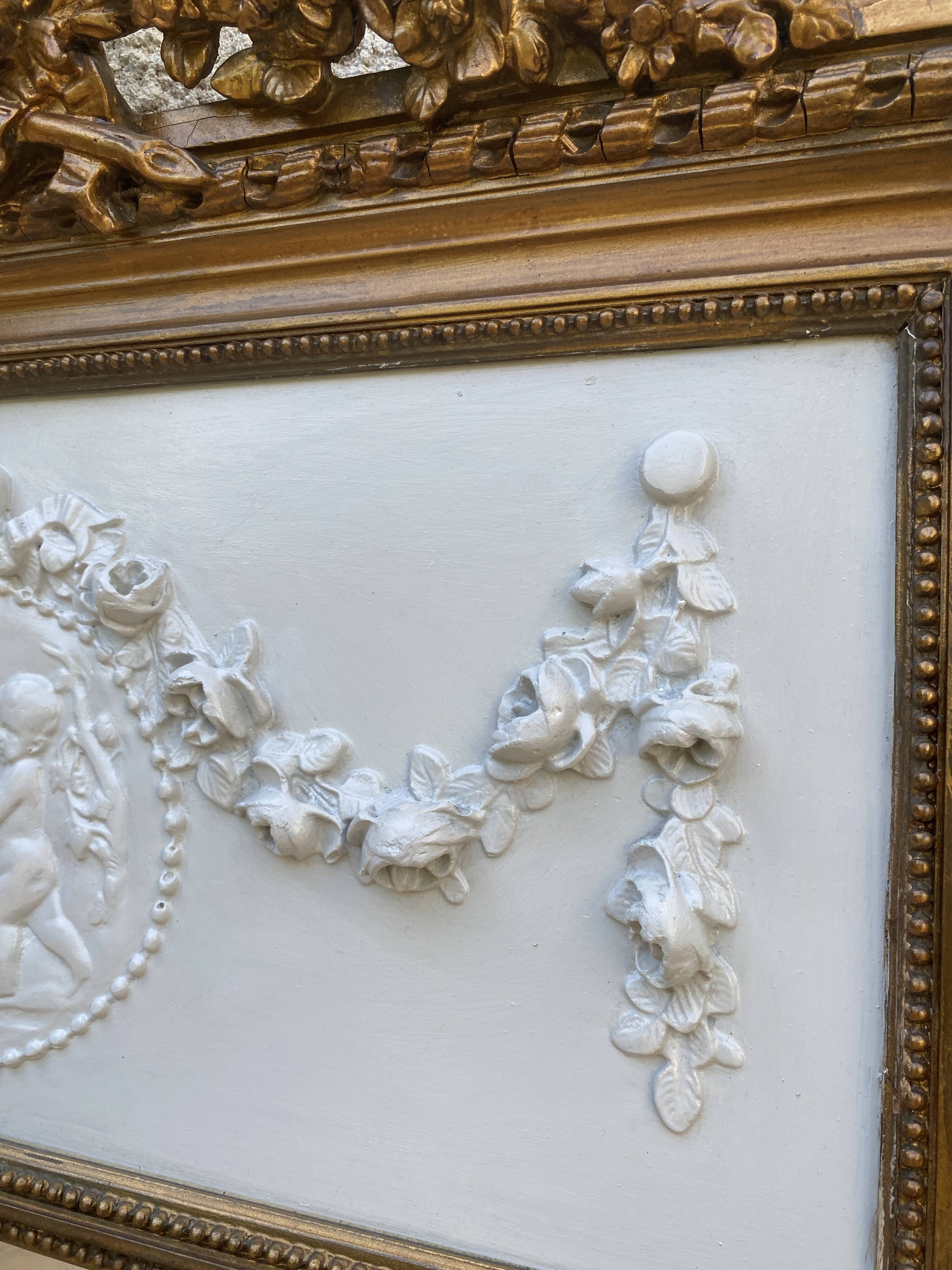 19th century Louis XVI style mirror in wood gilded with gold leaf, 74x150cm