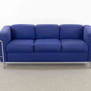 Cassina LC2 3seat Sofa by Charlotte Perriand, Le Corbusier and Pierre Jeanneret in blue fabrics