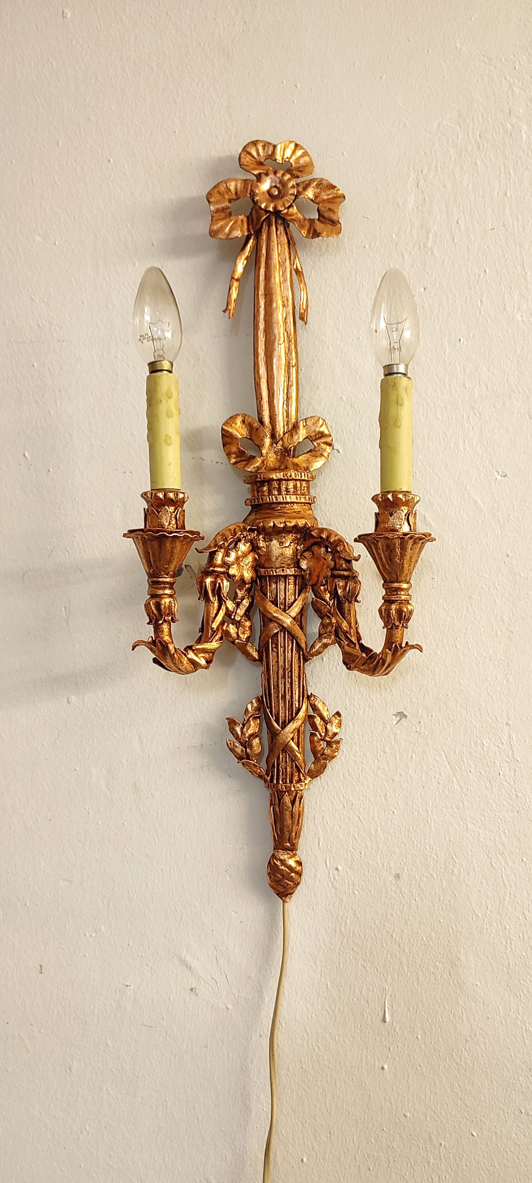 Wall lamp wrought iron and gold leaf. France, 1950s.