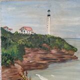 Tableau phare de biarritz huile sur toile signé  M. soldumbide XX
