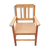 Scandinavian armchair of the 50s in cherry tree sitting in rope