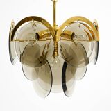 60s large brass ceiling chandelier with large round glass plates