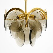 60s large brass ceiling chandelier with large round glass plates