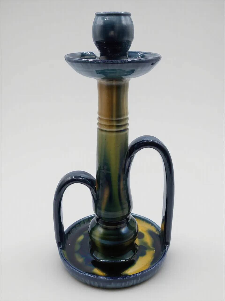 Art Nouveau - Flemish Art Pottery Candlestick - Flame Glaze Technique