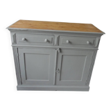 Buffet ancien sublimé en vert de gris, plateau bois.