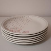 Set of 6 Sarreguemines plates, naïve décor, children in the rain