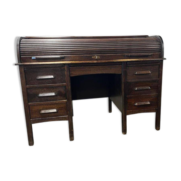 Bureau américain vintage en bois avec volet roulant