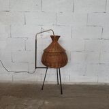 Wicker floor lamp in the shape of a basket 1950