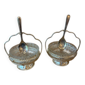 Pair of vintage jam jars / bowls – Moulded glass & mo
