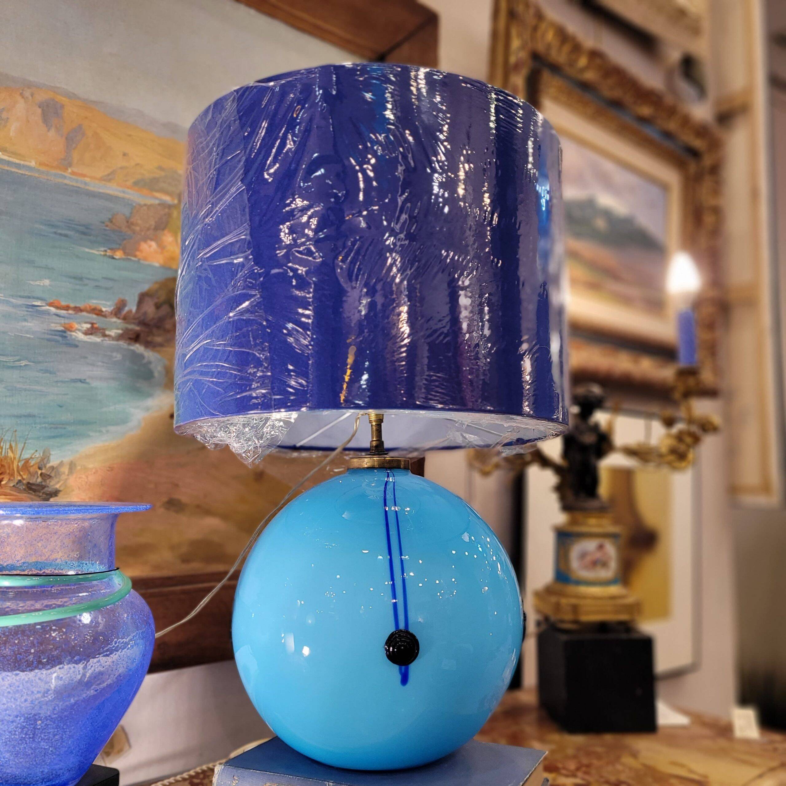 Art Deco table lamp, blue glass sphere, Charles Schneider workshop, 1940s – France
