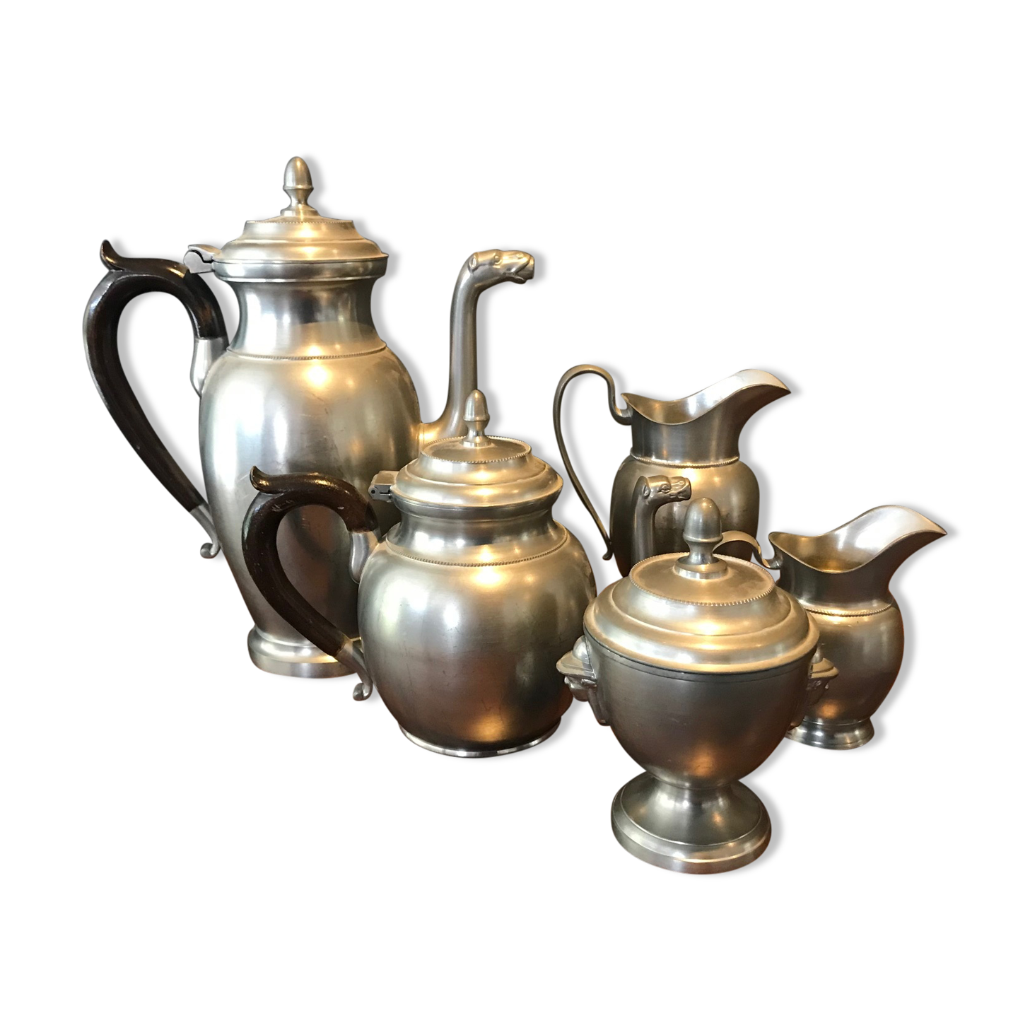complete set of coffee and tea with milk pot and sugar art Deco in tin
