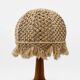 Bohemian table lamp in turned wood and macramé from the 1970s.