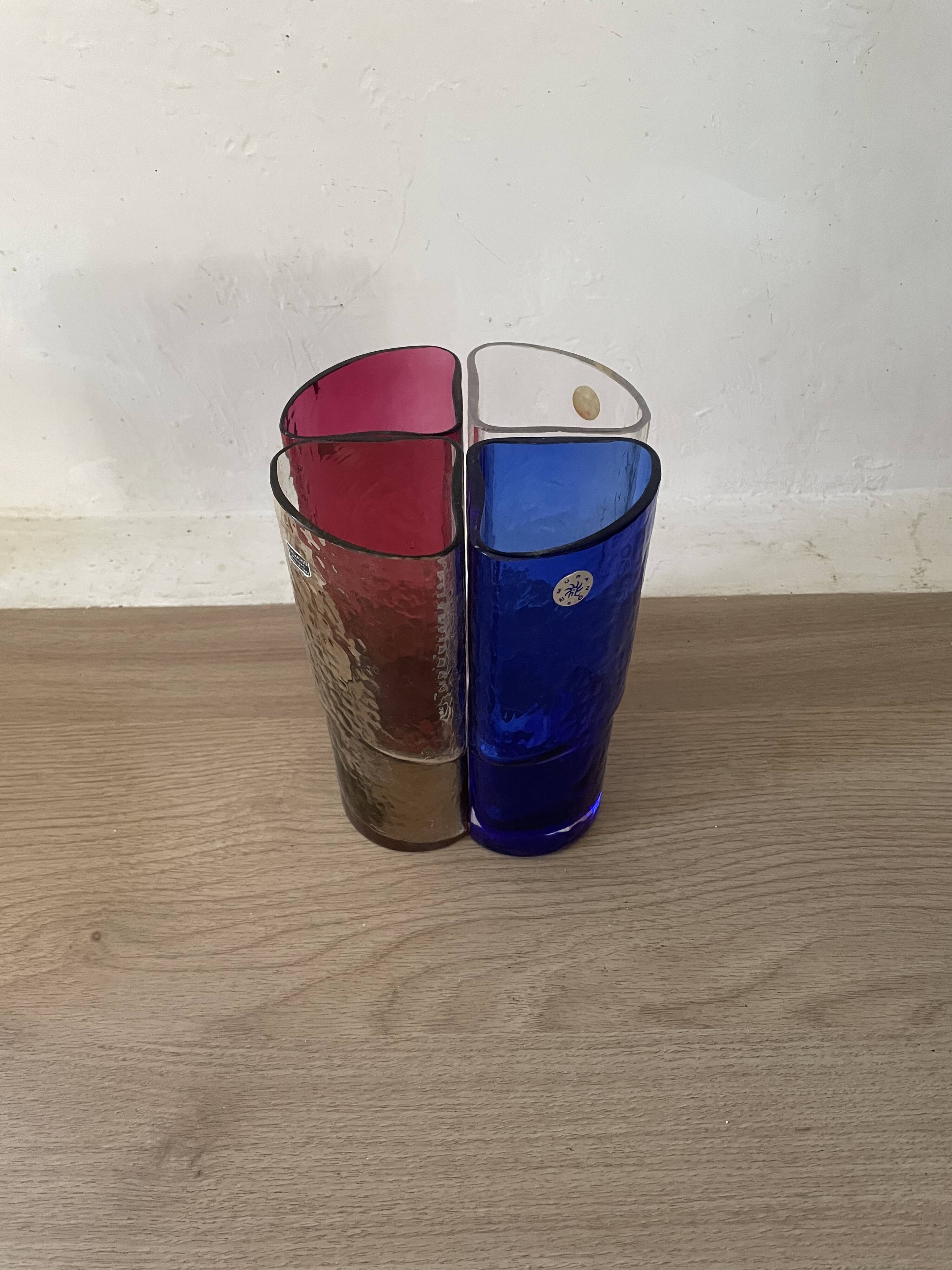 4 vintage coloured long drink glasses in Murano glass by Nason Moretti,