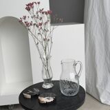 Glass carafe with handle with etched geometric grid pattern