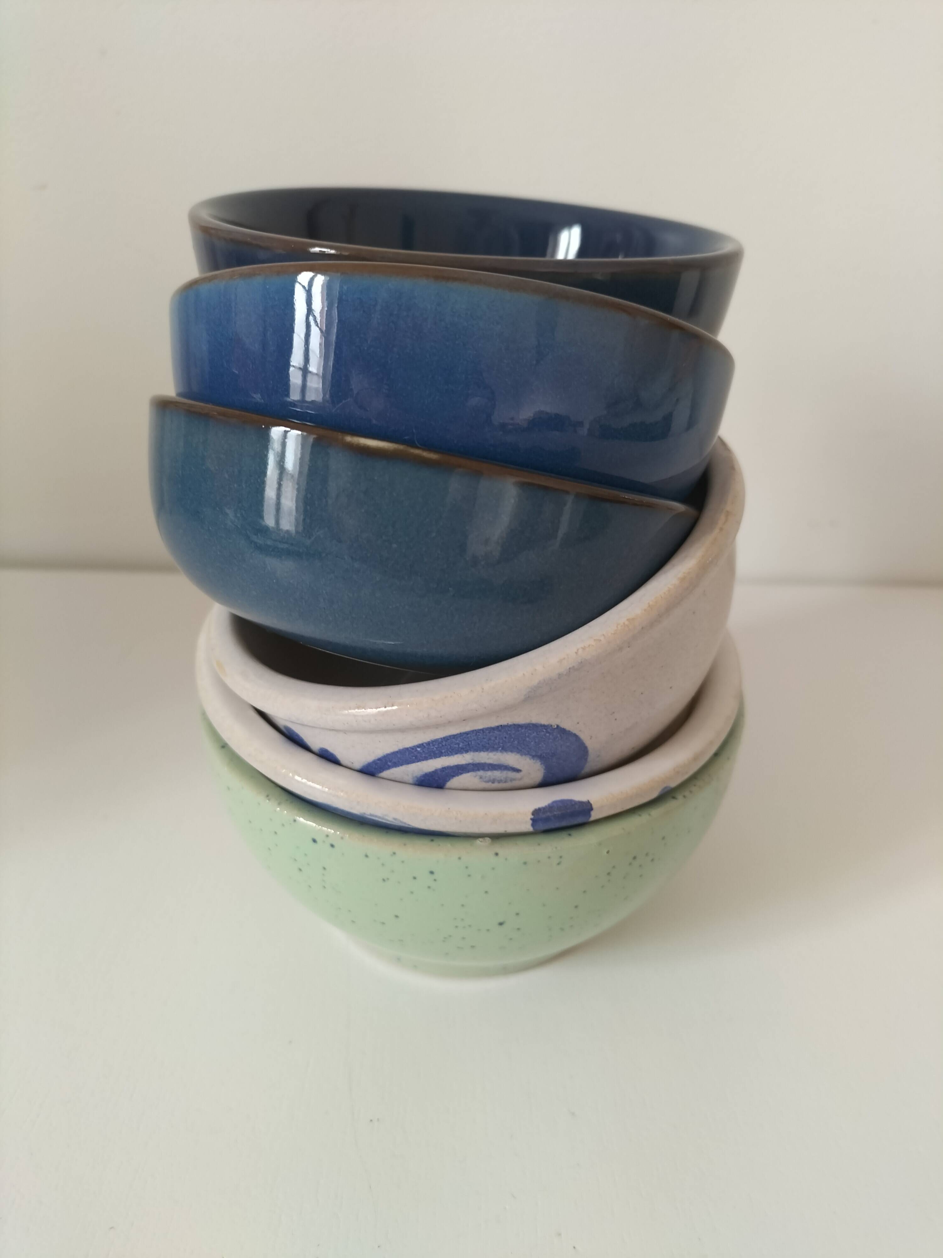 Vintage blue bowl mix & match set – country breakfast spirit